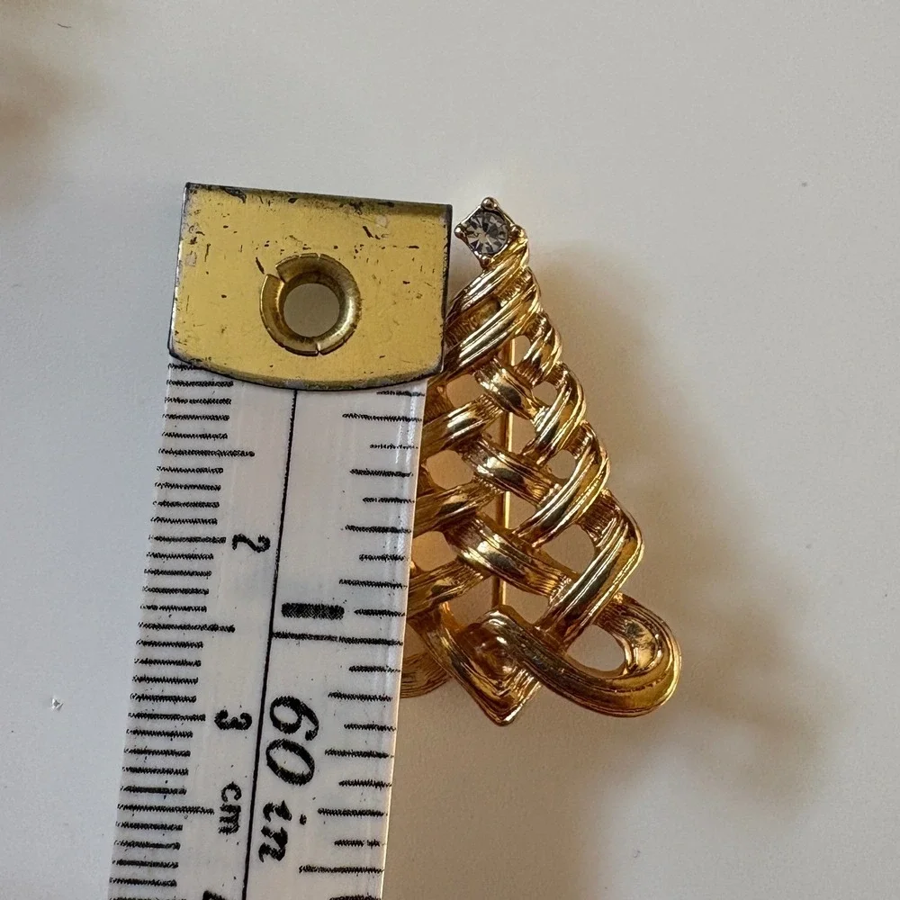 Vintage Avon Christmas Brooch Pin Set Gold Tone Bells Ribbon Tree Rhinestone 3pc